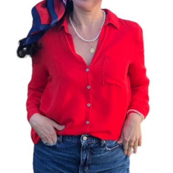 Calvin Klein Red Long Sleeve Button Down Shirt SP - Picture 1 of 8